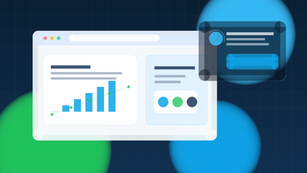 Interfaz de navegador con panel de IA y graficos SEO para una web de empresa